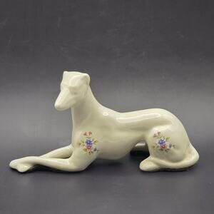 Porcelain Greyhound / Whippet Elegant mid-20th-century Vintage Floral Figurine